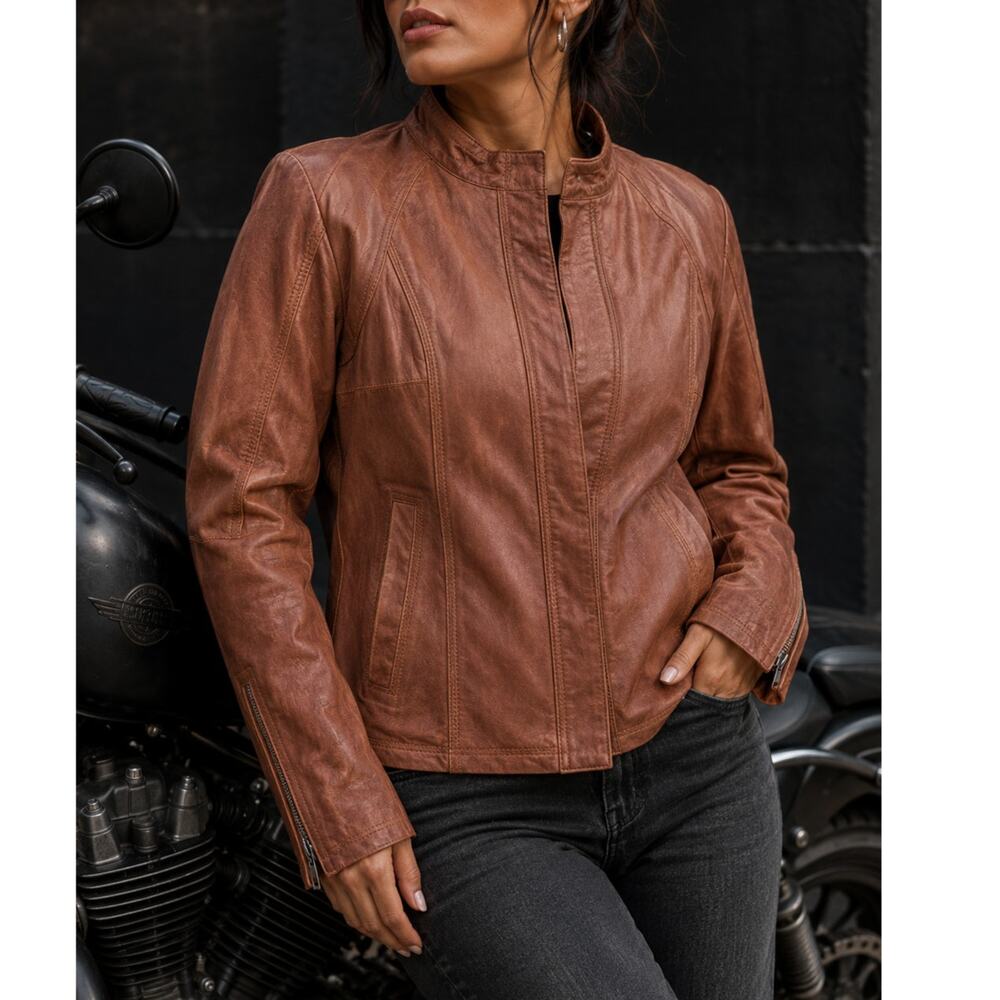 Decrum Women’s Acerra Real Leather Jacket Cognac Size XL NWT